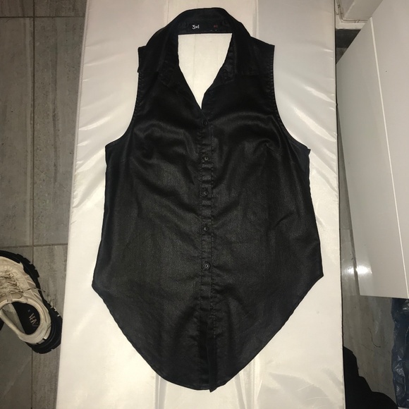3X1 NYC black shiny geometric vest fits XS/S/M (free gift) - Picture 1 of 8